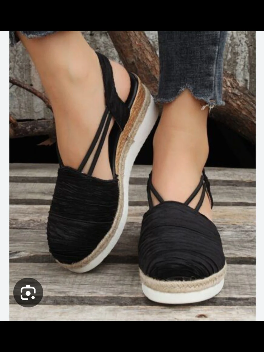 VERBENAS Maika Black Espadrille Slingback Wedge Pleated Jute Spain 41